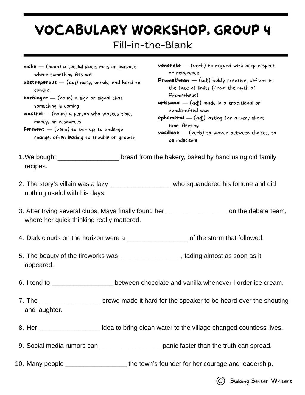 Advanced Vocabulary Unit / Upper-Level Word Study & Activities / Group 4