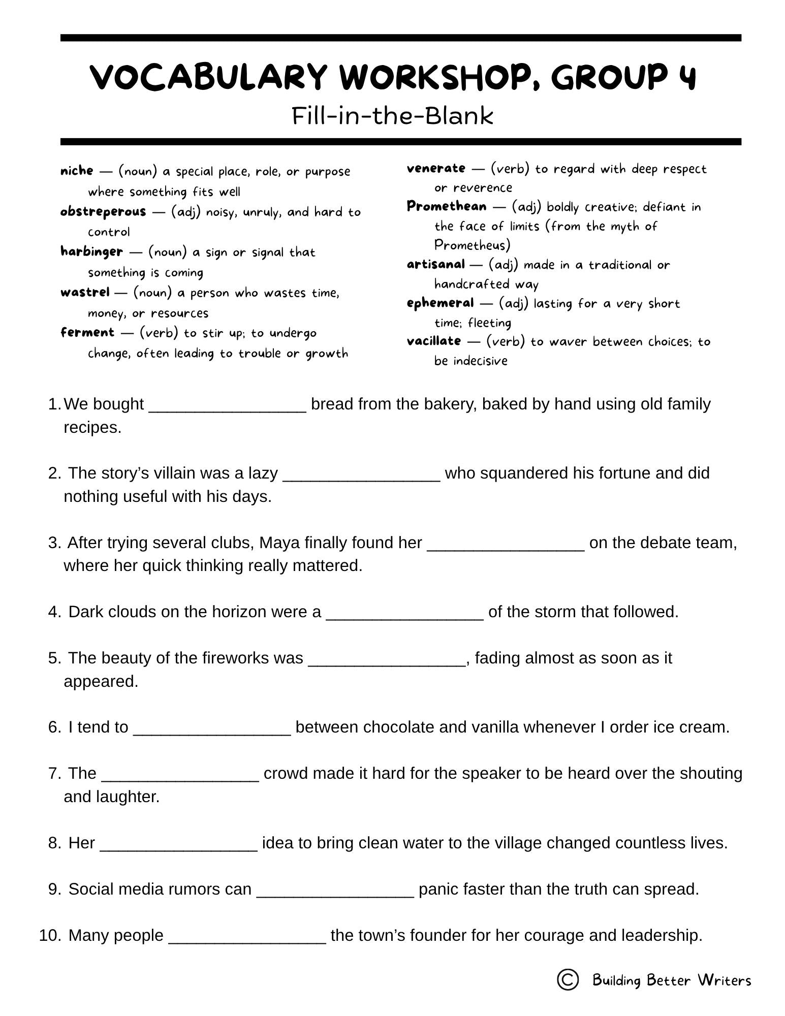 Advanced Vocabulary Unit / Upper-Level Word Study & Activities / Group 4
