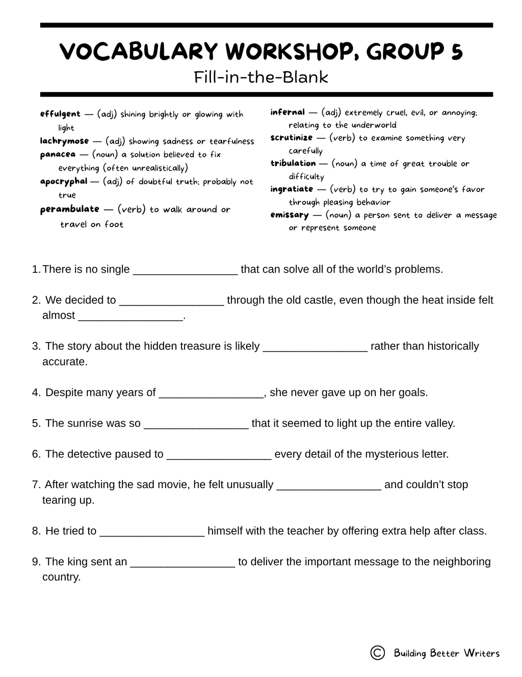 Advanced Vocabulary Unit / Upper-Level Word Study & Activities / Group 5