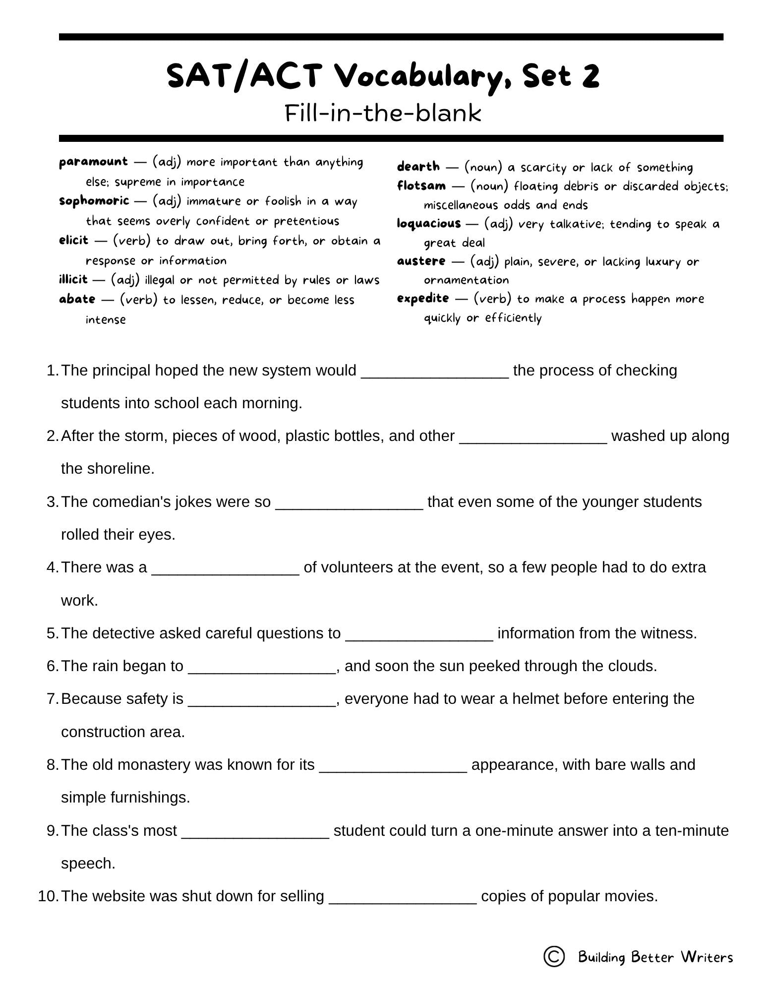 SAT/ACT/TOEFL Vocabulary Word Study & Activities / Set 2
