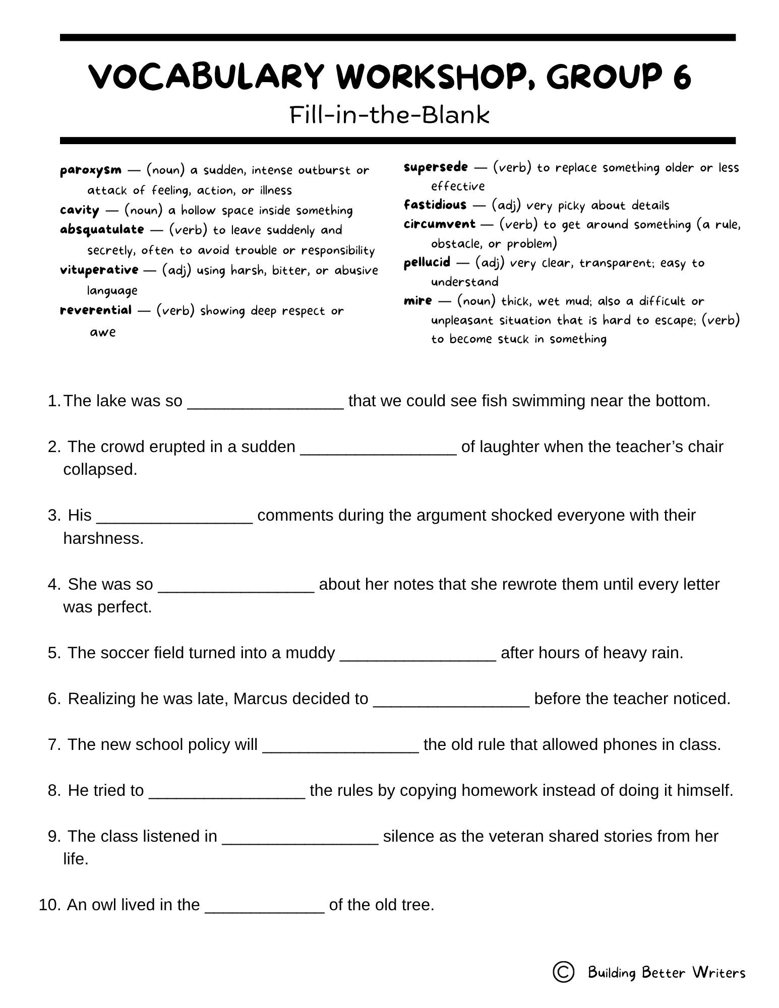Advanced Vocabulary Unit / Upper-Level Word Study & Activities / Group 6