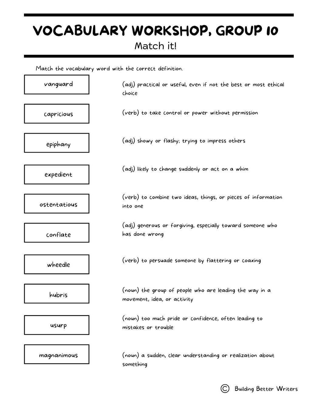Advanced Vocabulary Unit / Upper-Level Word Study & Activities / Group 10