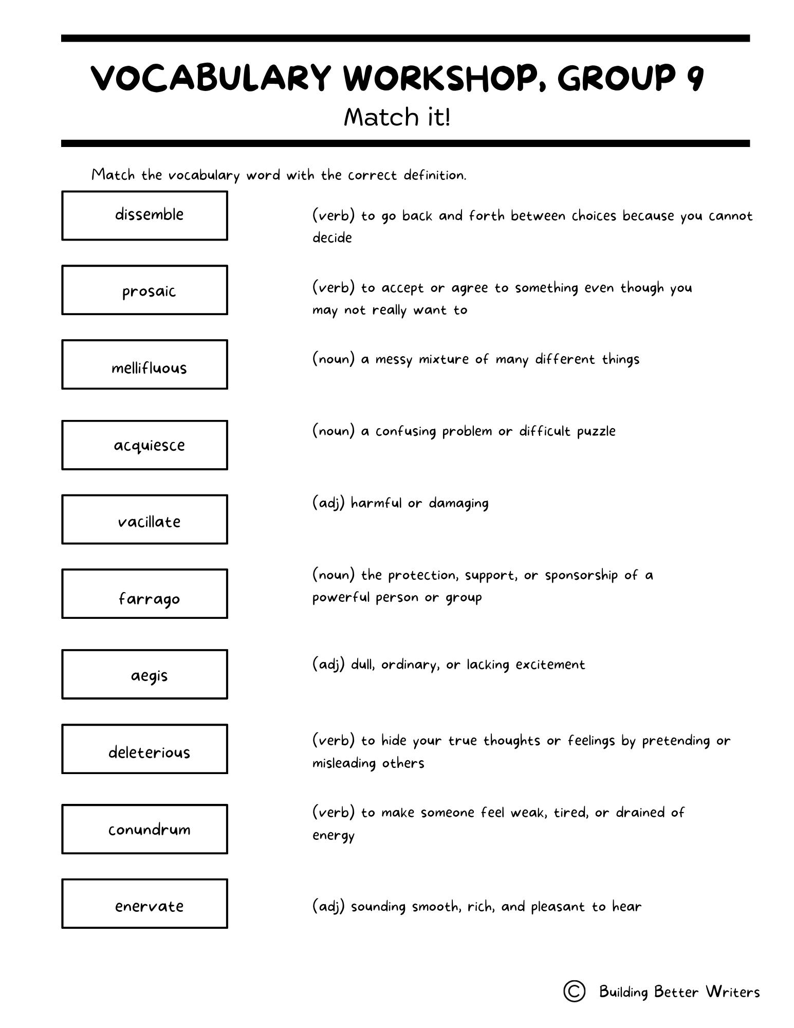 Advanced Vocabulary Unit / Upper-Level Word Study & Activities / Group 9