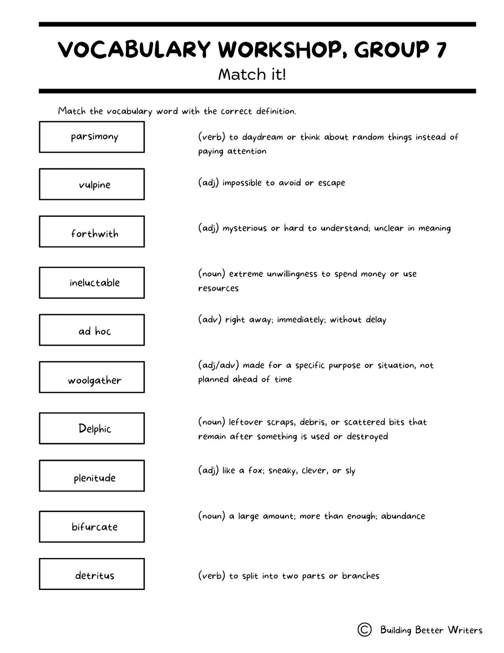 Advanced Vocabulary Unit / Upper-Level Word Study & Activities / Group 7