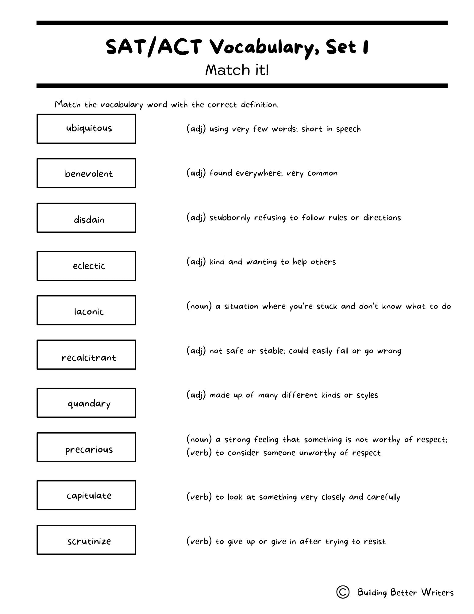 SAT/ACT/TOEFL Vocabulary Word Study & Activities / Set 1
