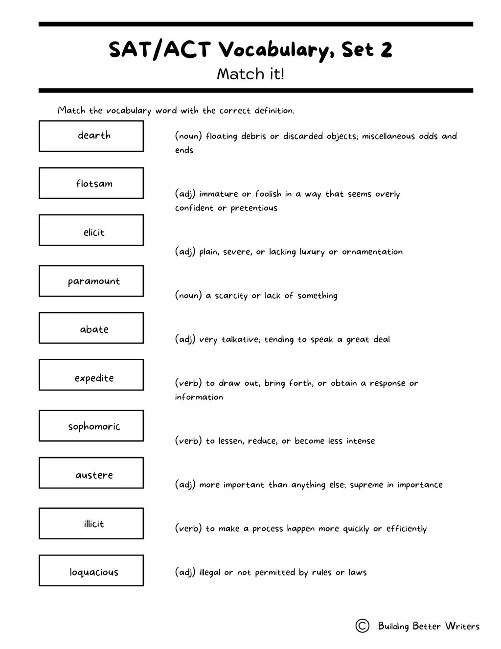 SAT/ACT/TOEFL Vocabulary Word Study & Activities / Set 2