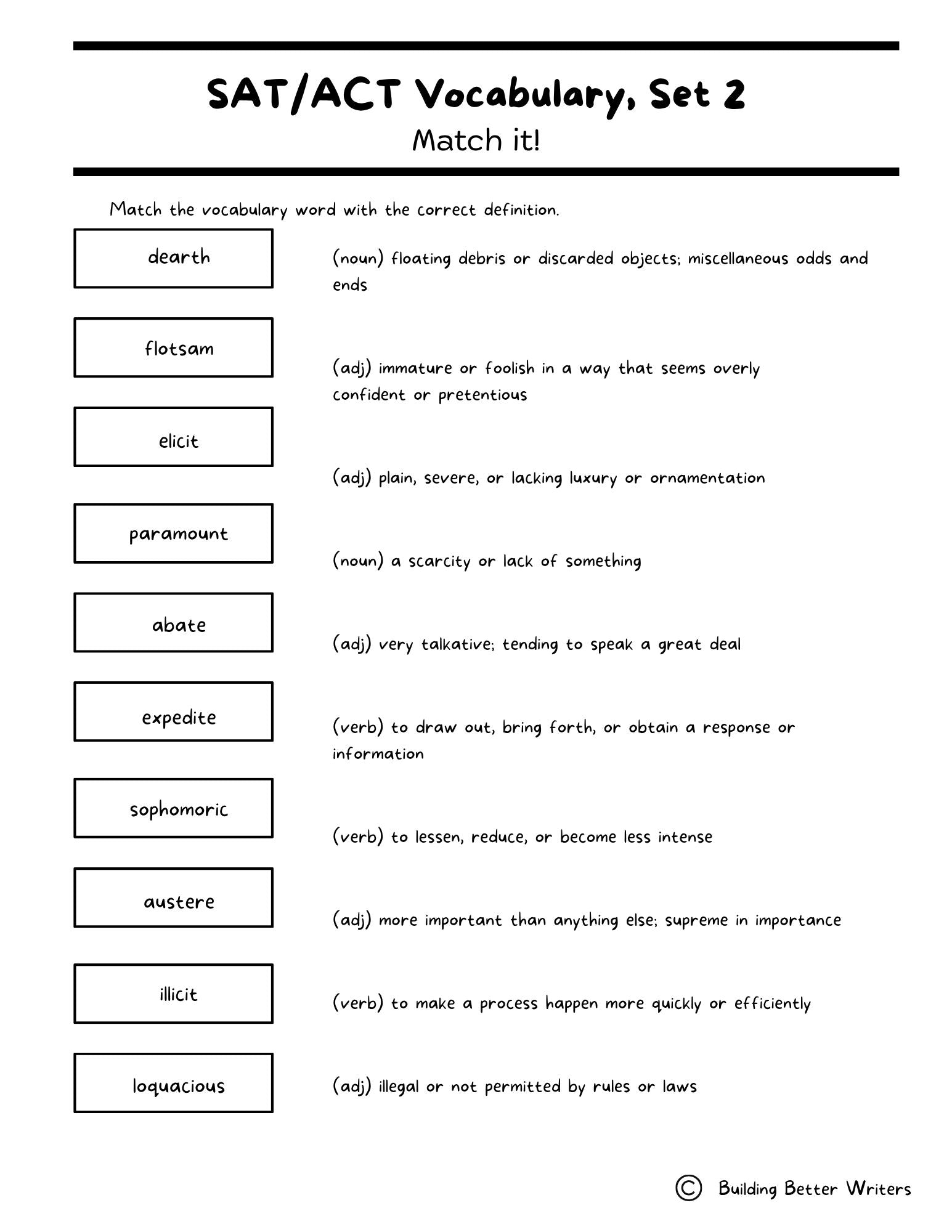 SAT/ACT/TOEFL Vocabulary Word Study & Activities / Set 2