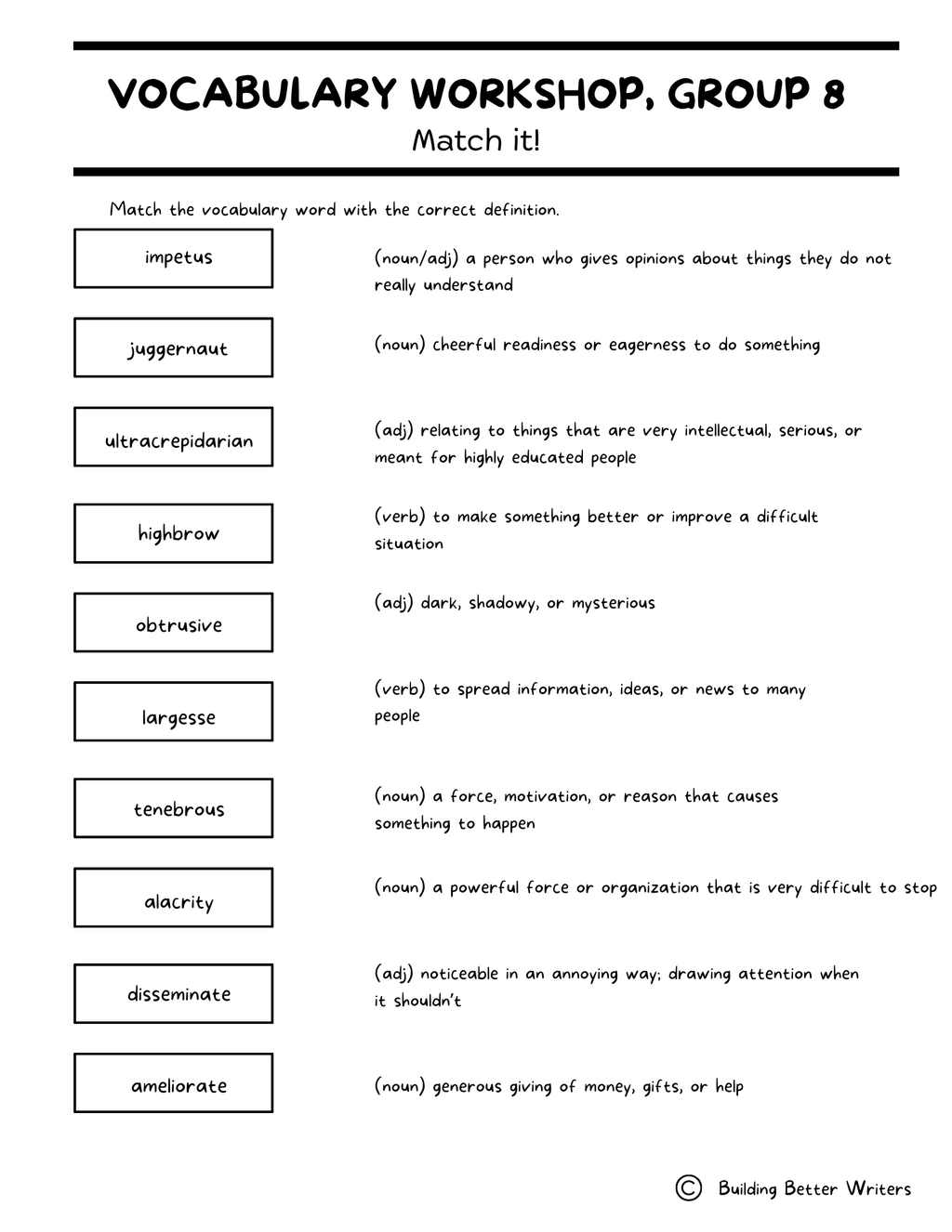 Advanced Vocabulary Unit / Upper-Level Word Study & Activities / Group 8