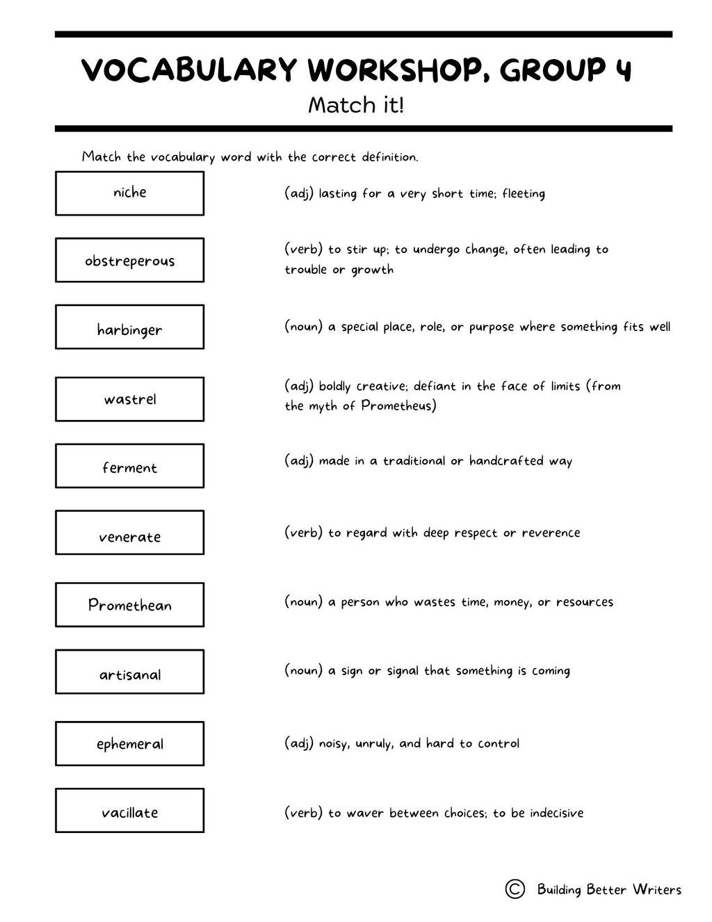 Advanced Vocabulary Unit / Upper-Level Word Study & Activities / Group 4