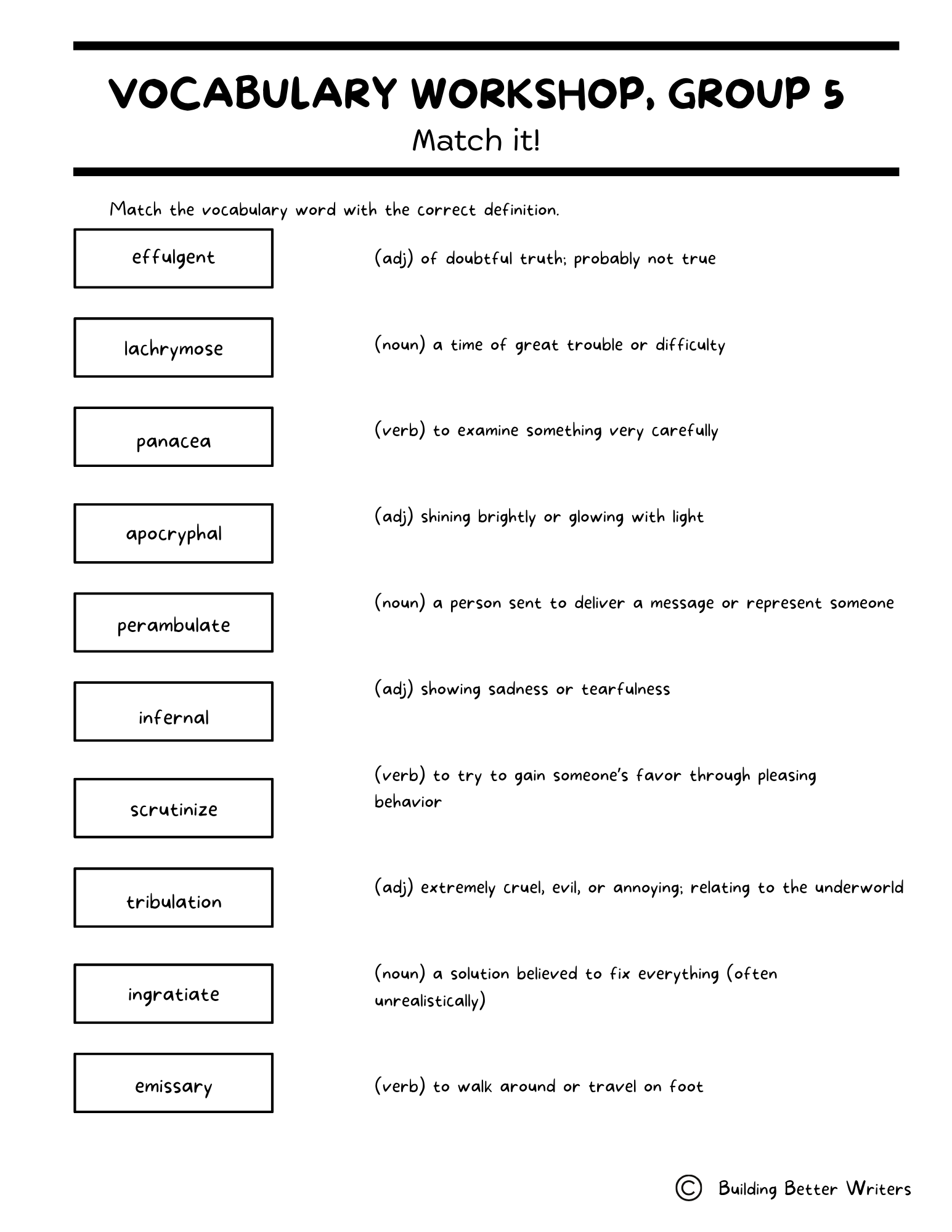 Advanced Vocabulary Unit / Upper-Level Word Study & Activities / Group 5