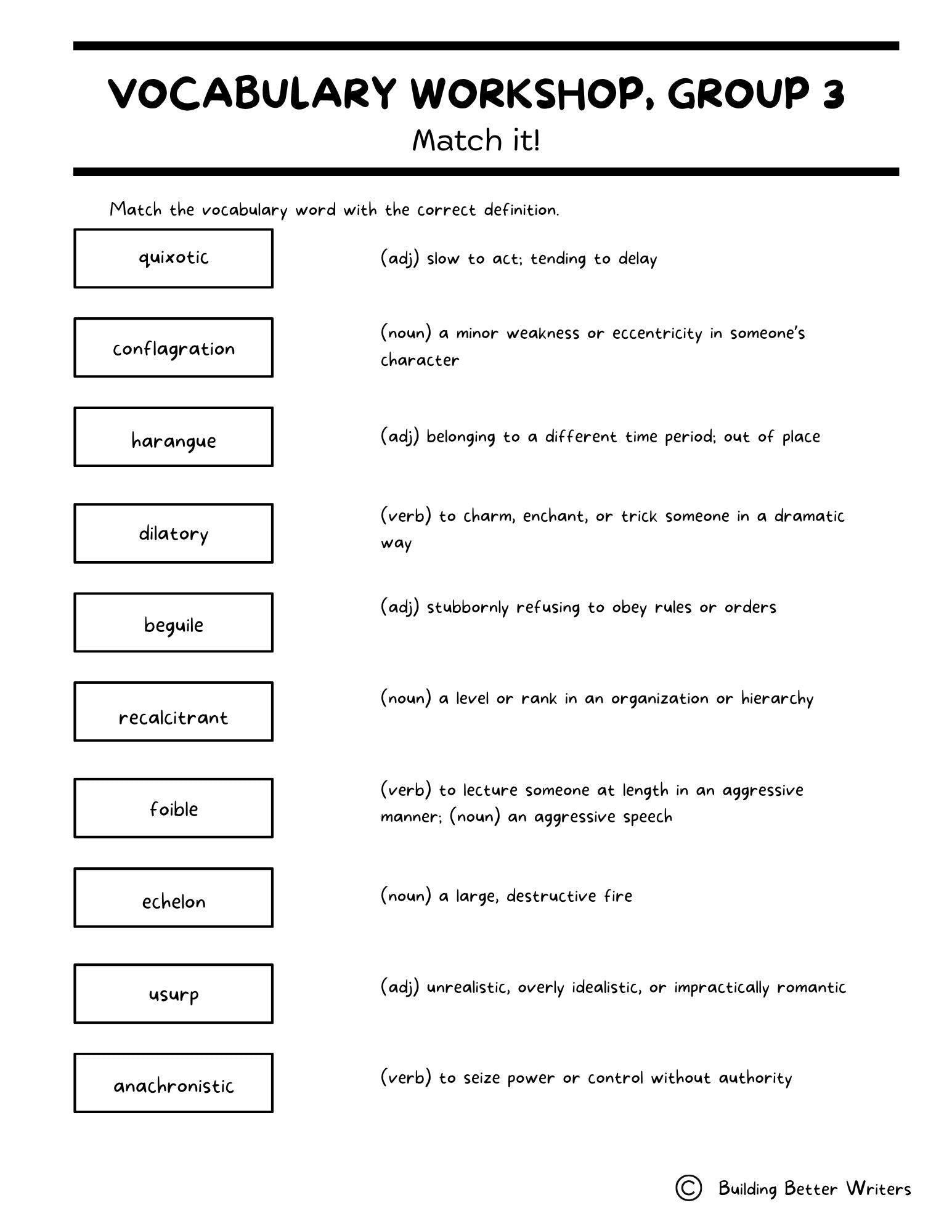 Advanced Vocabulary Unit / Upper-Level Word Study & Activities / Group 3