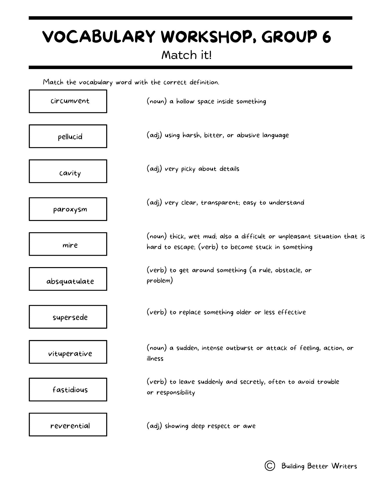 Advanced Vocabulary Unit / Upper-Level Word Study & Activities / Group 6