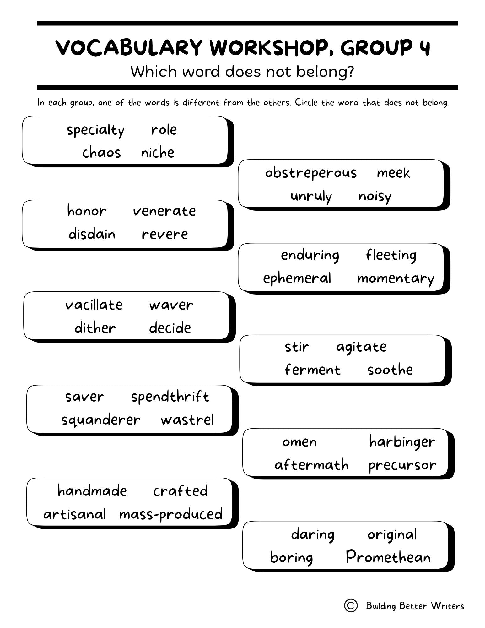 Advanced Vocabulary Unit / Upper-Level Word Study & Activities / Group 4