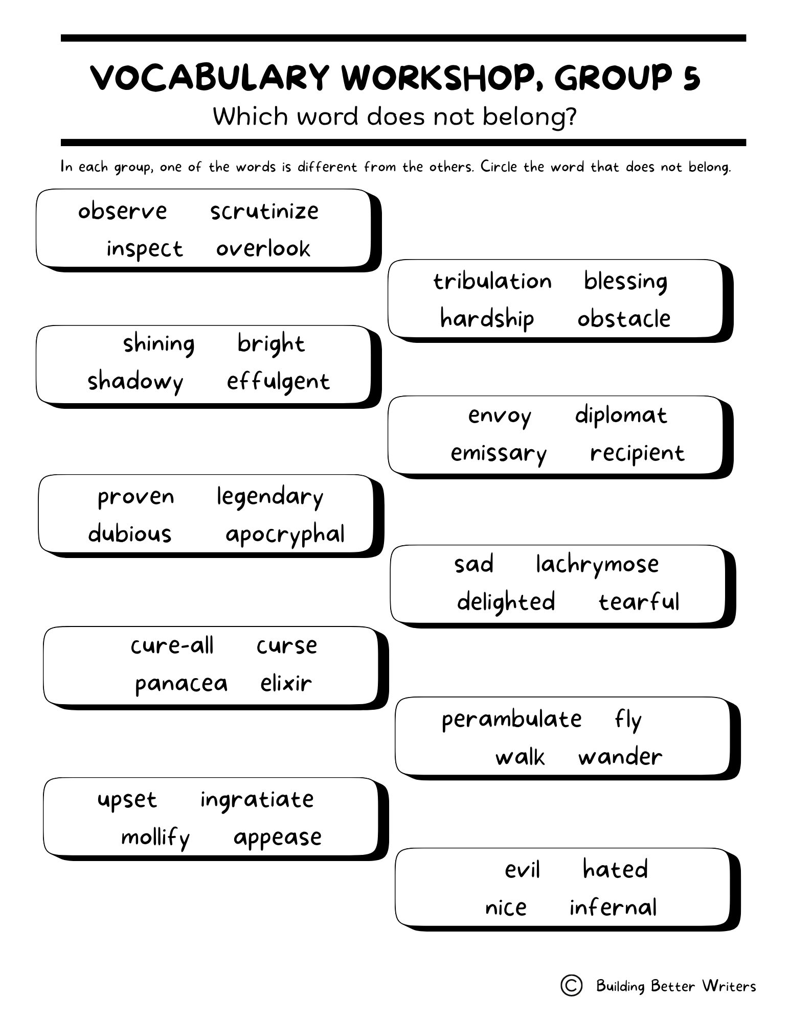Advanced Vocabulary Unit / Upper-Level Word Study & Activities / Group 5