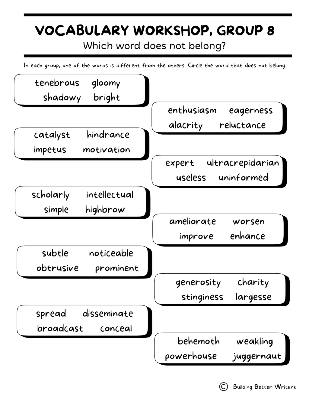 Advanced Vocabulary Unit / Upper-Level Word Study & Activities / Group 8