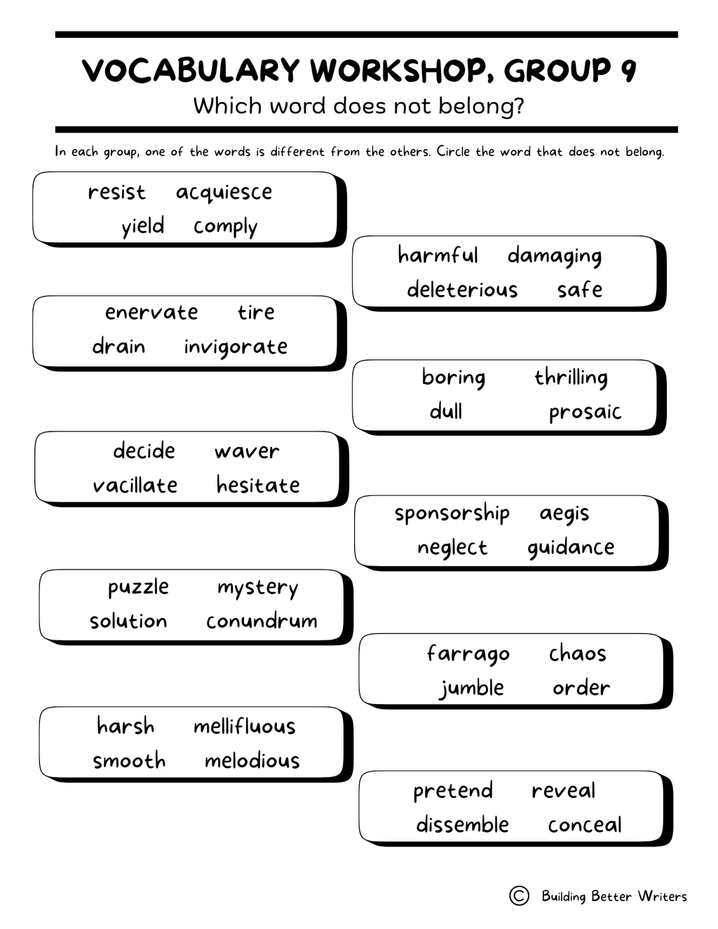 Advanced Vocabulary Unit / Upper-Level Word Study & Activities / Group 9