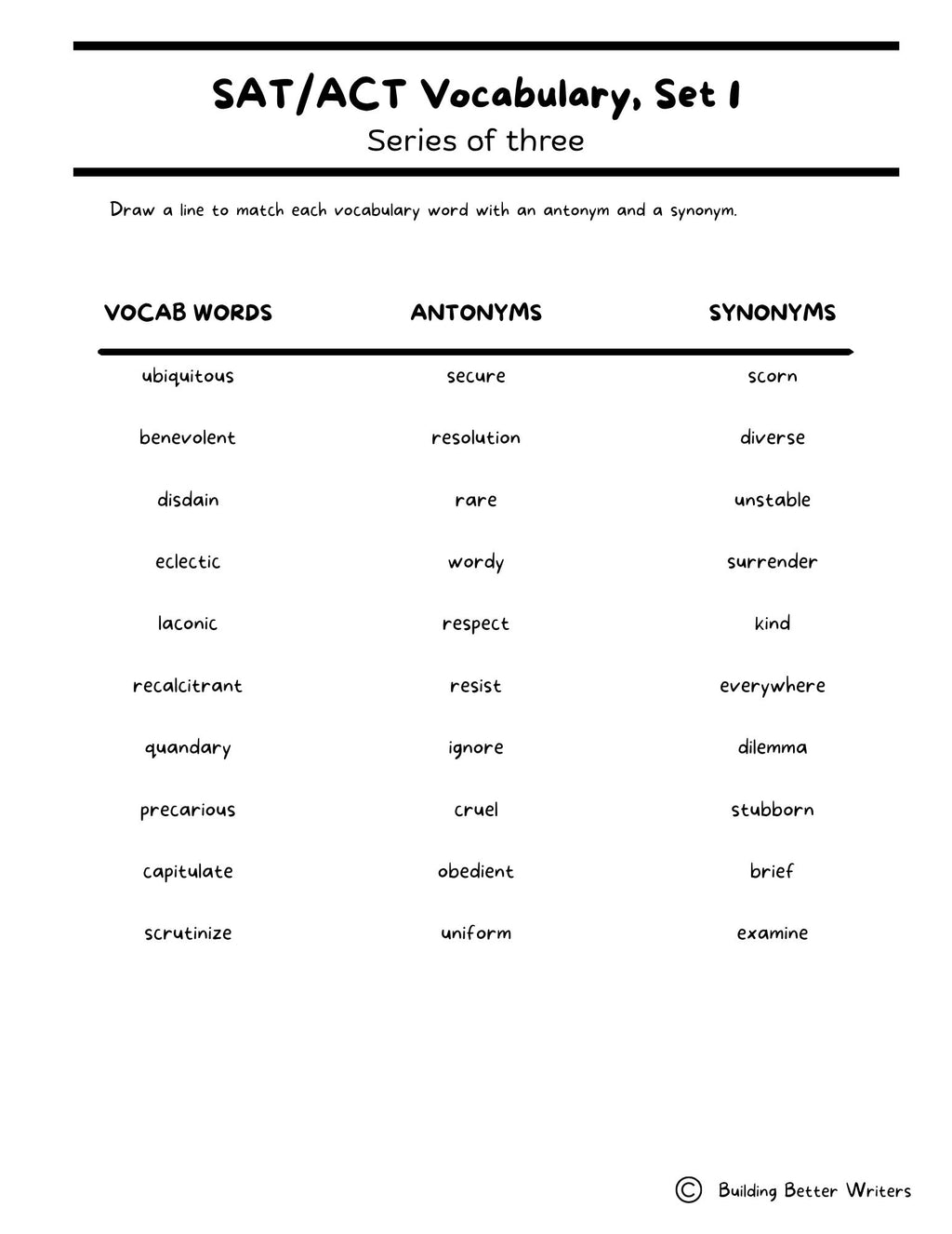 SAT/ACT/TOEFL Vocabulary Word Study & Activities / Set 1
