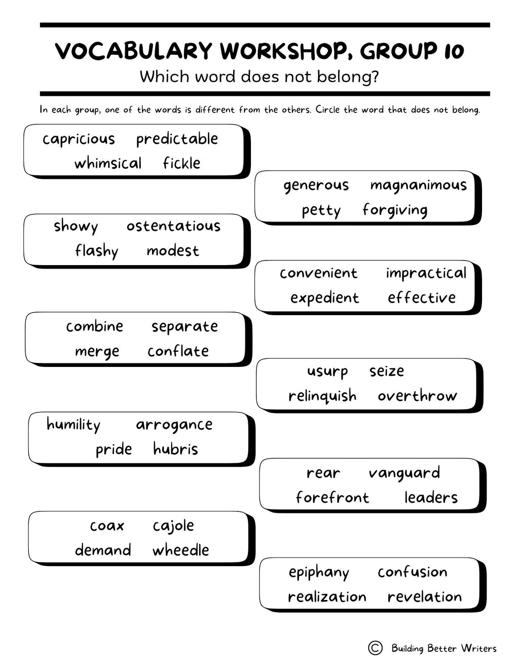 Advanced Vocabulary Unit / Upper-Level Word Study & Activities / Group 10