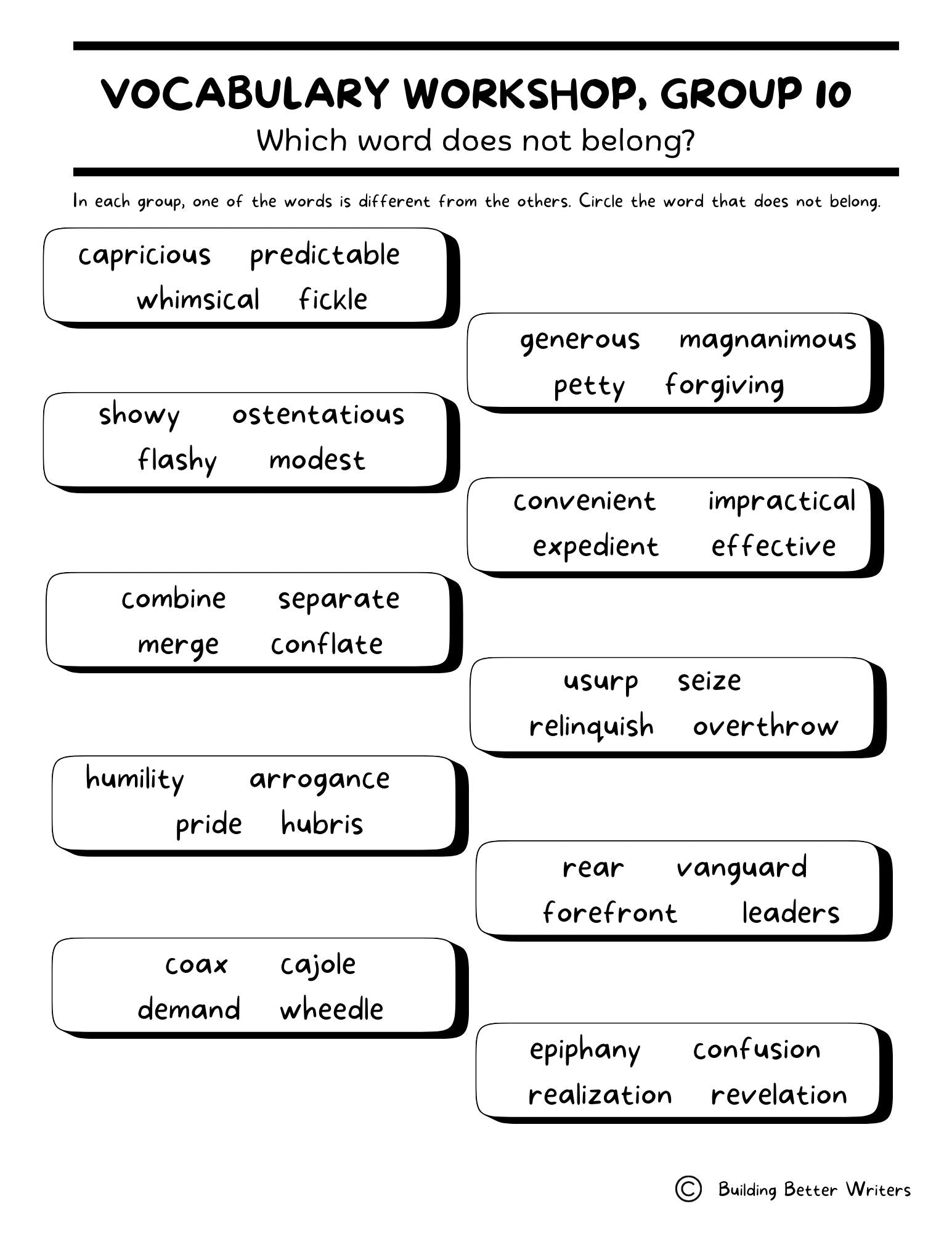 Advanced Vocabulary Unit / Upper-Level Word Study & Activities / Group 10
