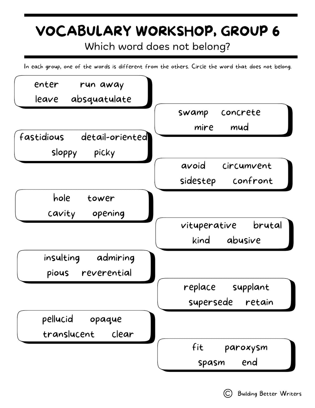 Advanced Vocabulary Unit / Upper-Level Word Study & Activities / Group 6