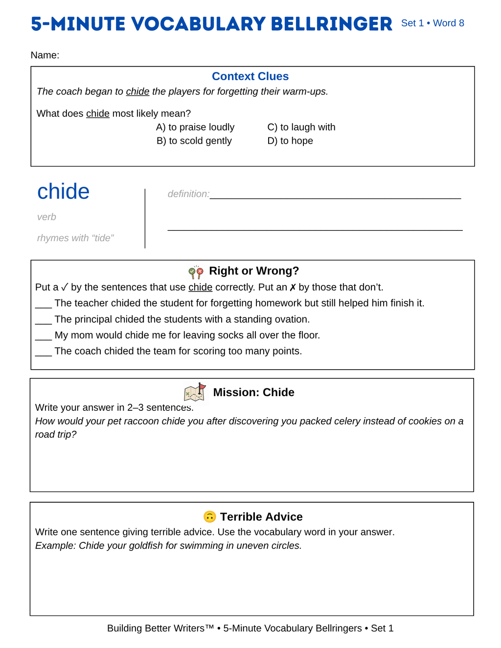 5-Minute Vocabulary Bellringers SET 1 | Middle & High School