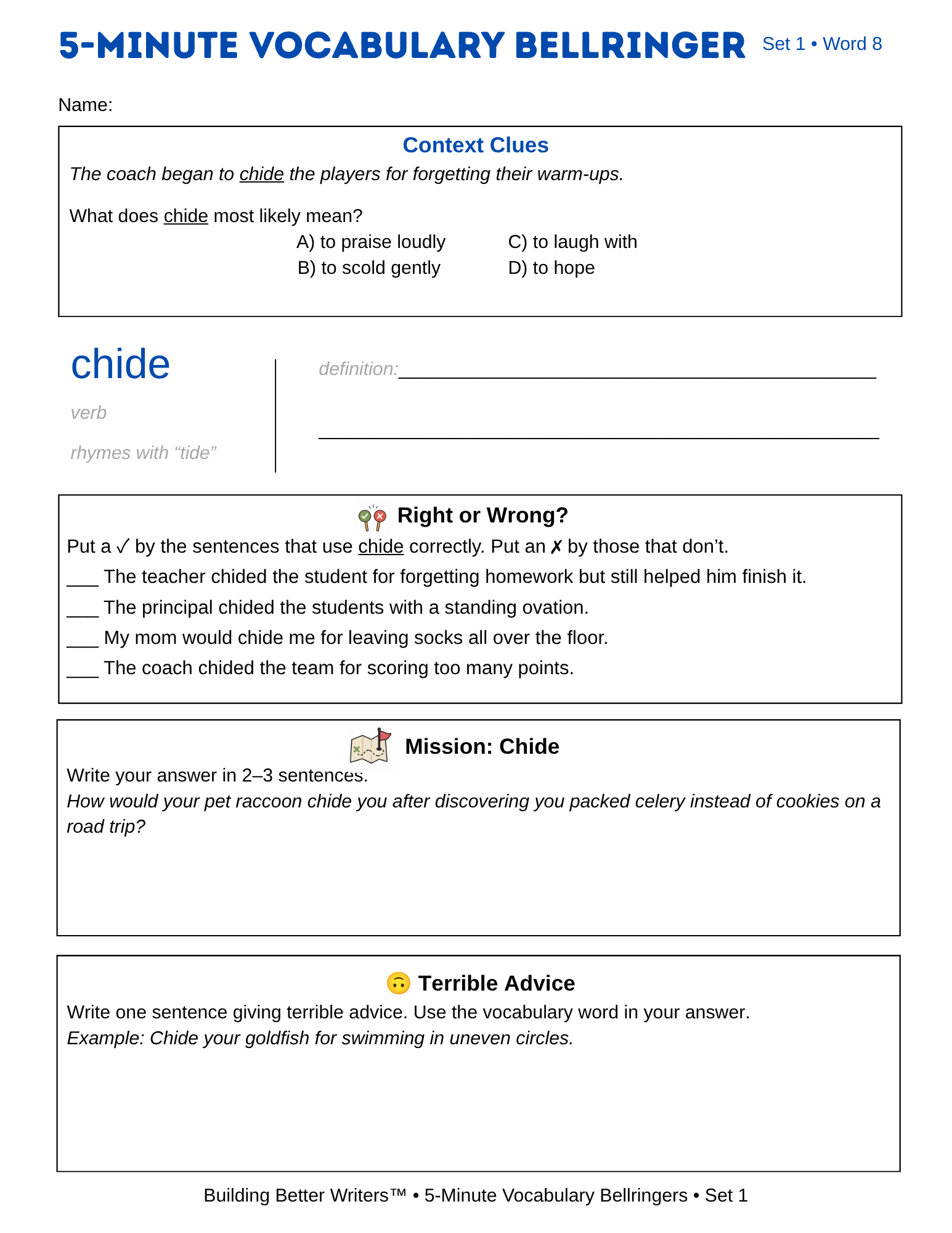 5-Minute Vocabulary Bellringers SET 1 | Middle & High School