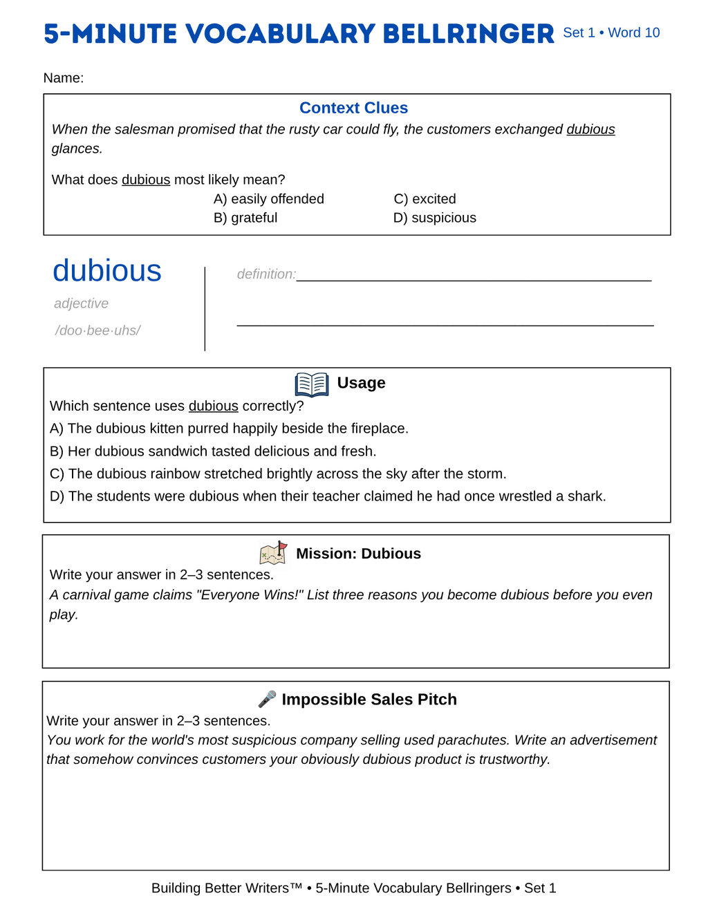 5-Minute Vocabulary Bellringers SET 1 | Middle & High School