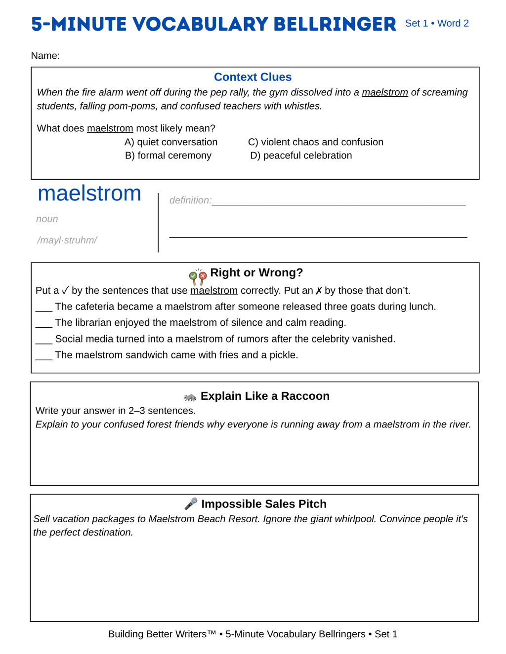 5-Minute Vocabulary Bellringers SET 1 | Middle & High School