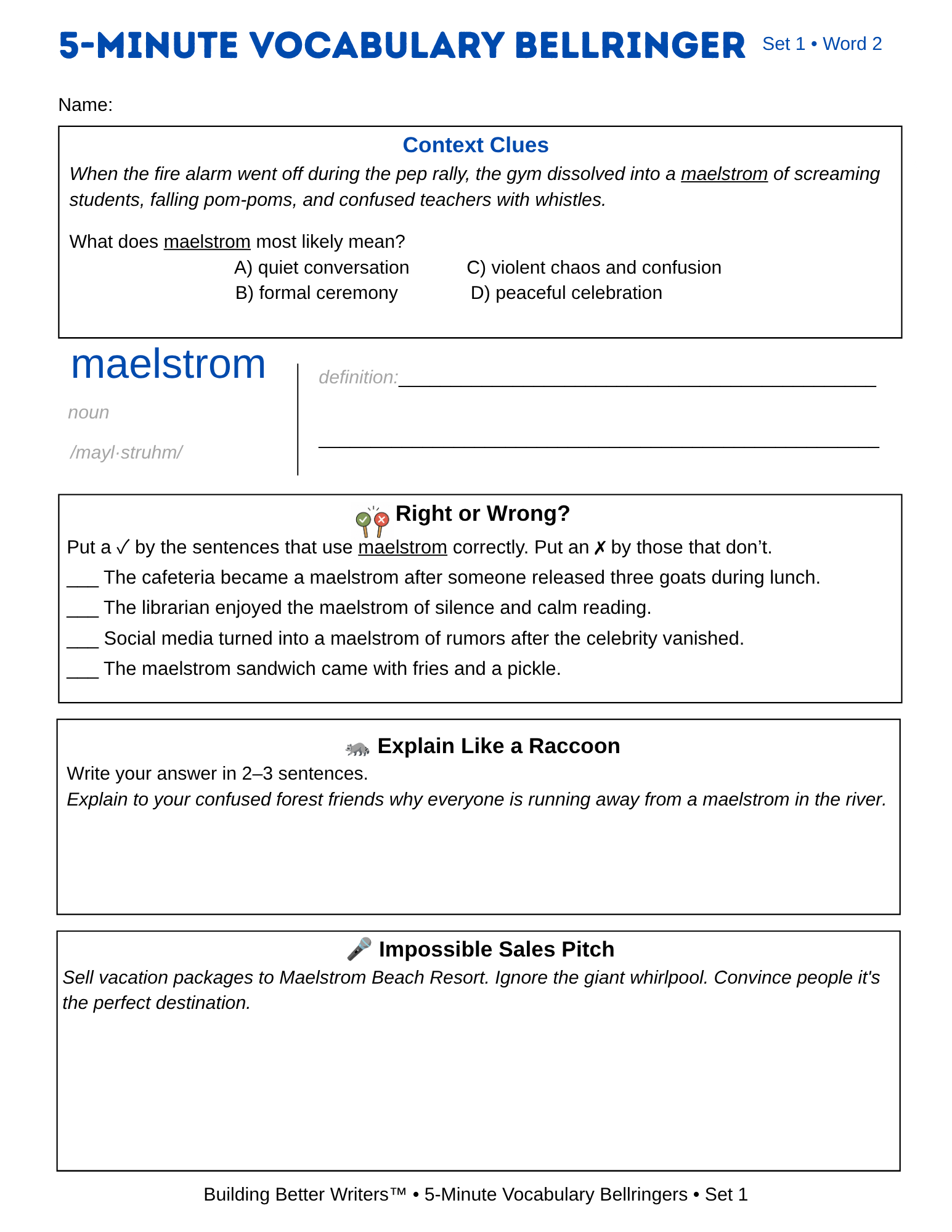 5-Minute Vocabulary Bellringers SET 1 | Middle & High School