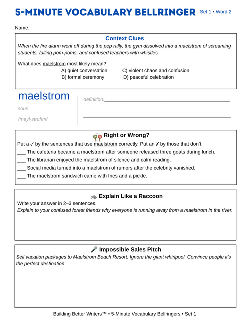 5-Minute Vocabulary Bellringers SET 1 | Middle & High School